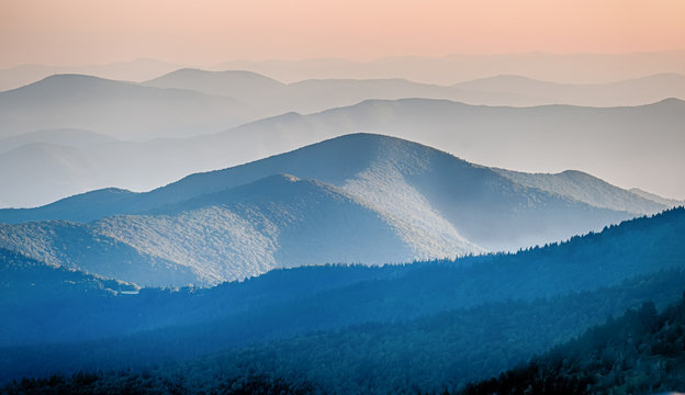 Panorama  Of Mountain Ridges Silhouettes