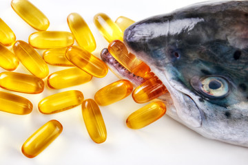 Omega-3 vitamin capsules with fish