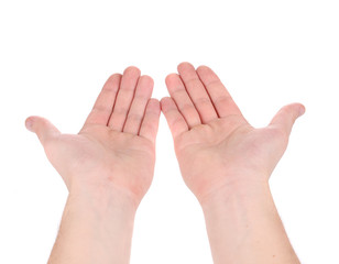 Open palm hand gesture of male hands.