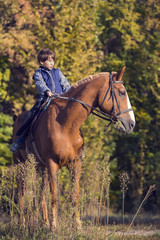 Obraz premium horse ride young guy autumn forest