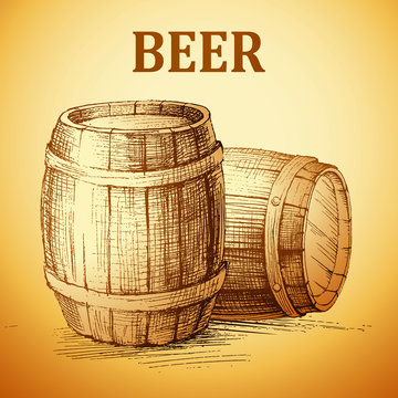 Oktoberfest vintage barrel. Beer hand drawn illustration. vector
