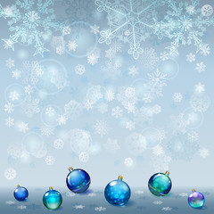 Fototapeta na wymiar Christmas background with snowflakes and Christmas balls