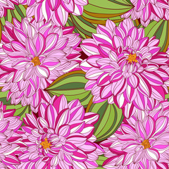 seamless pattern with decorative dahlia and leaves
