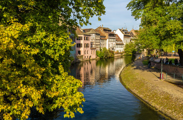 Fototapeta na wymiar Canal in Strasbourg Old Town - Alsace, France