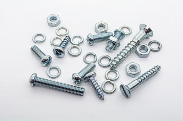 Macro Shot of A Small Collection Of Screws, Nuts and Lockwashers