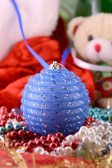 Christmas balls, new year decoration, teddy bear