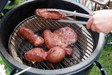 Venison being fried on grill