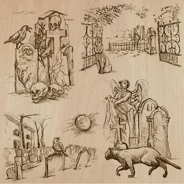 Halloween, Cemeteries - An hand drawn vector pack