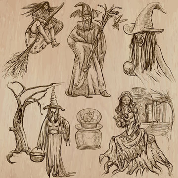 Halloween, Witches and Wizards - Hand drawn vector pack