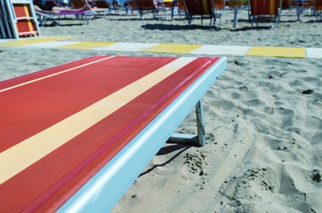 Beach chair on a sunny beach, close-up