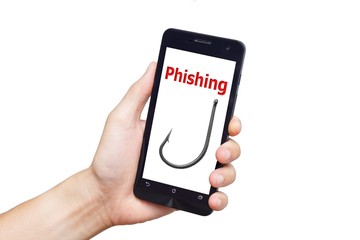 mobile phishing concept - a fish hook on a smart phone