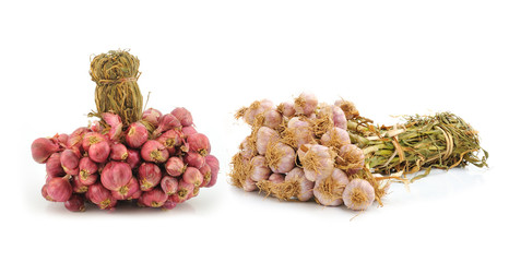 garlic and onion on white background