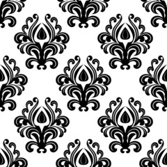 Black floral damask seamless pattern