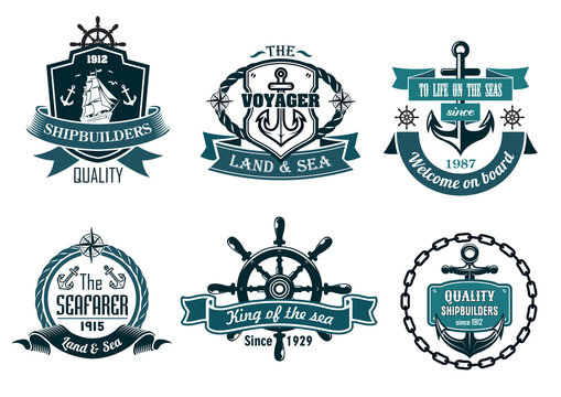 Blue nautical and sailing themed banners or icons
