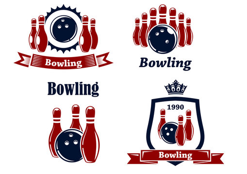 Sporting bowling emblems and symbols