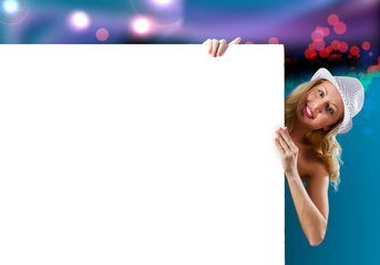 Blonde with banner