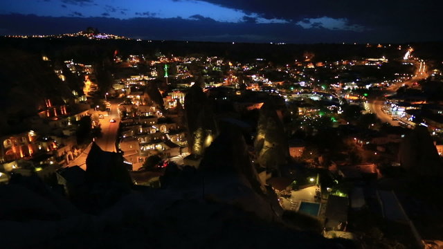 Night view of the village Goreme in Cappadocia, Turkey