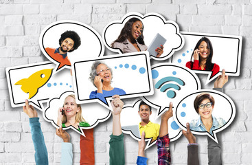 Hands and Speech Bubbles with Communication