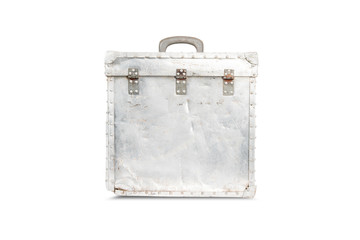 Metal case,Old case of film and rust on metal isolated on white