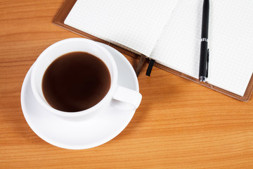 Office desk with coffee cup