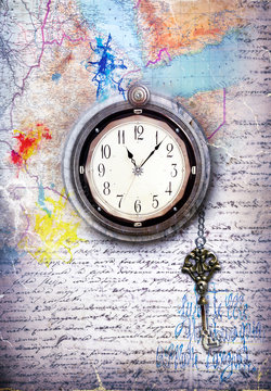 Graffiti and patchwork background with clock series
