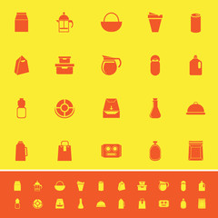 Variety food package color icons on yellow background