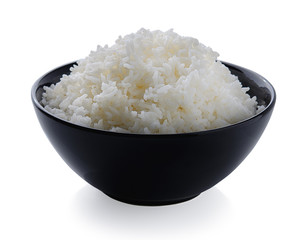 bowl full of rice on white background