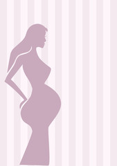 Beautiful Pregnant Woman Isolated on Pink Striped Background