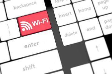 wifi concepts, with message on enter key of computer keyboard.