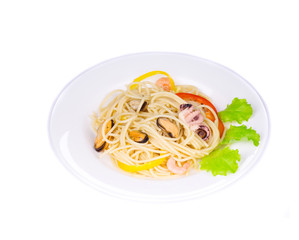Tasty italian pasta with seafood.