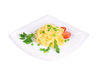 Italian pasta with parsley and arugula.