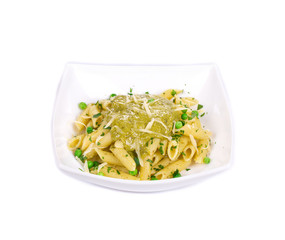 Italian pasta with pesto and parmesan.