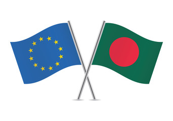 European Union and Bangladeshi flags. Vector illustration.