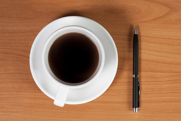 Office desk with coffee cup