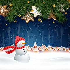Vector Illustration of an Abstract Christmas Design with Snowman