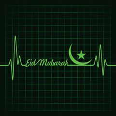 Creative calligraphy of text eid mubarak with heartbeat