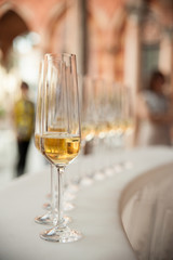 Glass goblets with sparkling wine