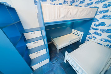 modern childrens bedroom with bunk beds.