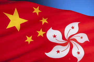Fotobehang Vlaggen van de Volksrepubliek China en Hong Kong © mrallen