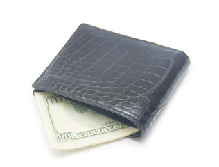 Leather wallet with money isolated on white background