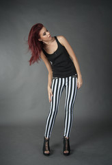 girl in striped trousers