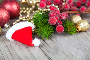 Christmas decoration on wood background,