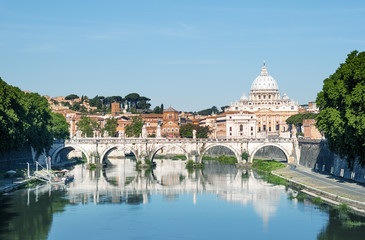Plakat River Tiber, Ponte Sant Angelo and St. Peter's Basilica