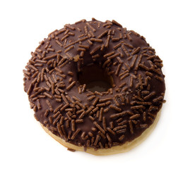 chocolate doughnut with sprinkle on white