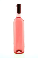Bottle of pink rose wine isolated