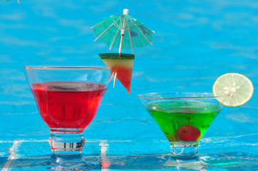 Orange juice and Cocktails near the swimming pool