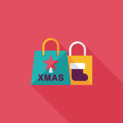 Christmas shopping bag flat icon with long shadow,eps10