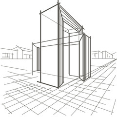 linear sketch of architectural construction