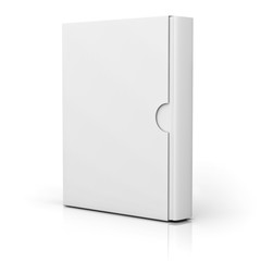 Book with blank box cover standing over white background