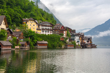 Fototapeta na wymiar Architecture of Hallstatt village in Alps, Austria